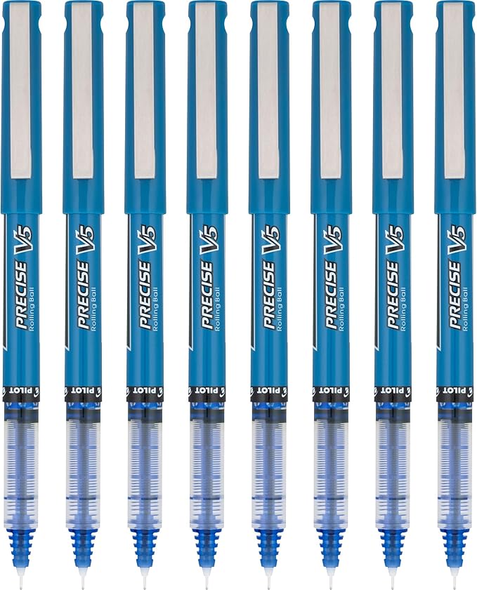 Pilot Precise V5 Rollerball Pens, Extra Fine Point 0.5 mm Blue Pens, Blue, Pack of 8 - Ideal for School, Journaling & Office Writing