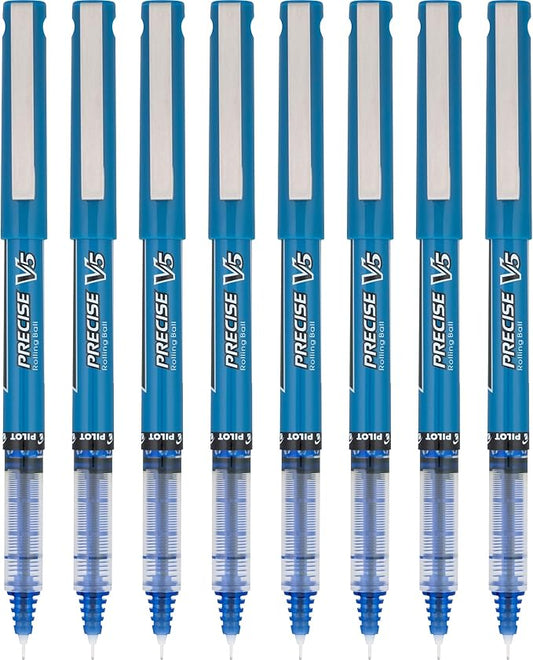 Pilot Precise V5 Rollerball Pens, Extra Fine Point 0.5 mm Blue Pens, Blue, Pack of 8 - Ideal for School, Journaling & Office Writing
