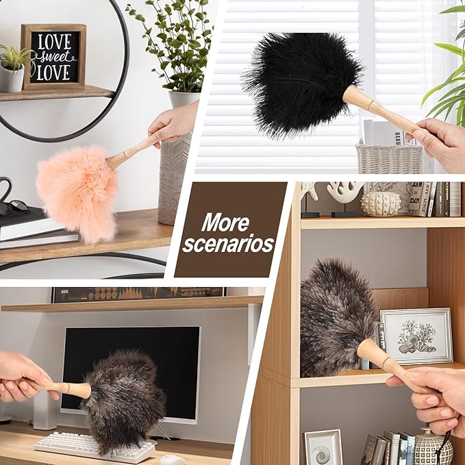 MehelloFeather Ostrich Feather Duster 12 Inch Handheld Duster Supplies, Wooden Handle Feather Duster for Cleaning Keyboard Home Car Office (Champagne 5Pcs)