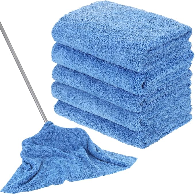 Anmrept 5 PCS Extra Large Microfiber Cleaning Cloth 30"x20", Washable Reusable Floor Cloth for Squeegee Mop House Floor Kitchen Car Window Highly Absorbent, Lint and Streak Free (Blue)