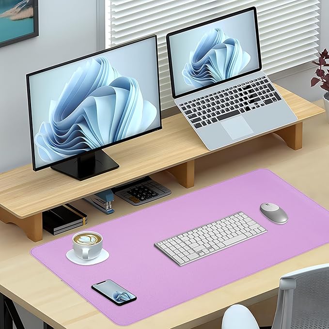 Dual-Sided Desk Pad, Large Mouse Pad - Natural Cork & PU Leather Non-Slip Waterproof Desk Mats for Office and Home (Purple, 31.5" x 15.7")