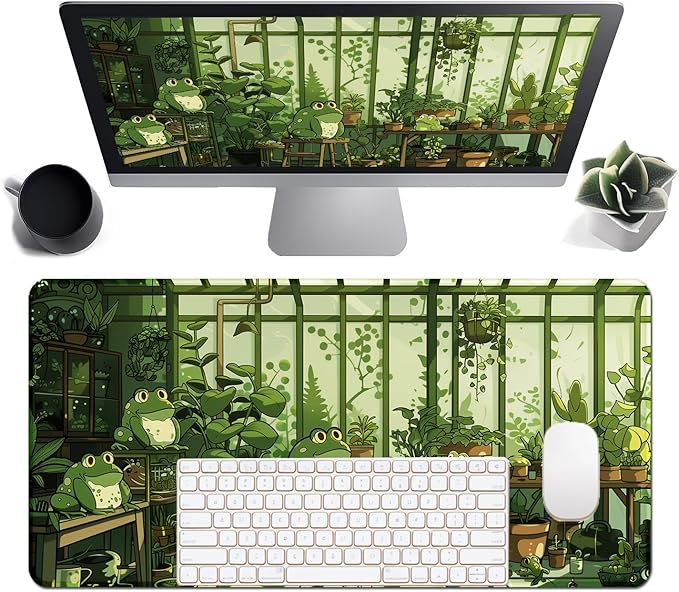 Frog Cute Mousepad 31.5 x 15.7 inch, Large Green Desktop Mat, Waterproof Desk Mat Gaming Mouse Pad, Laptop Pad, Computer Writing Mat for Home Office Desk Decor