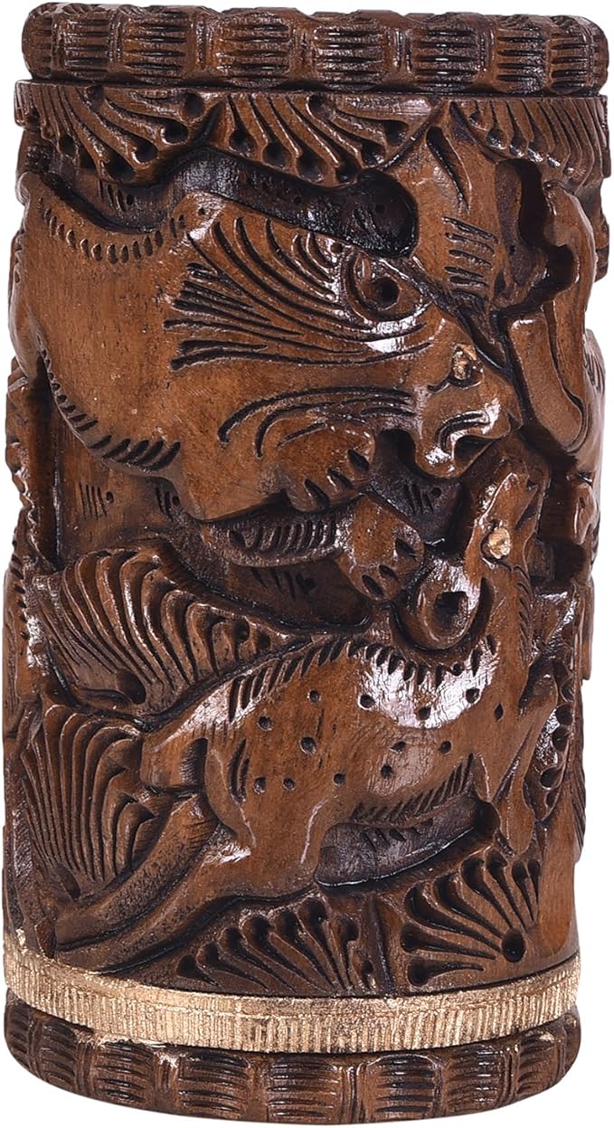 Craft Trade Hand Carved Wood Pen Holder for Desk Organizer for Home School Office Pencil Cup Pot Storage Box Suitable for Stationery - Natural Wood