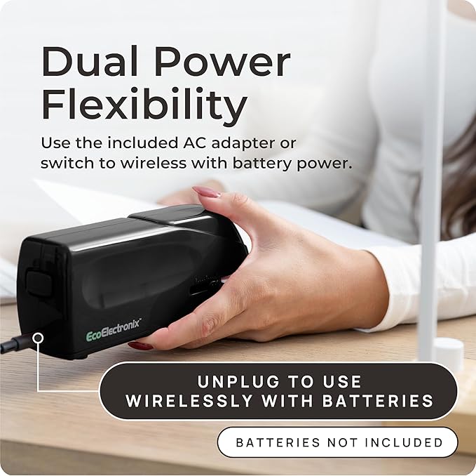 Portable Automatic Electric Stapler - 30 Sheet Capacity, Quiet Operation, Jam-Free and Easy Reload - AC Adapter/Battery Powered, (Black)