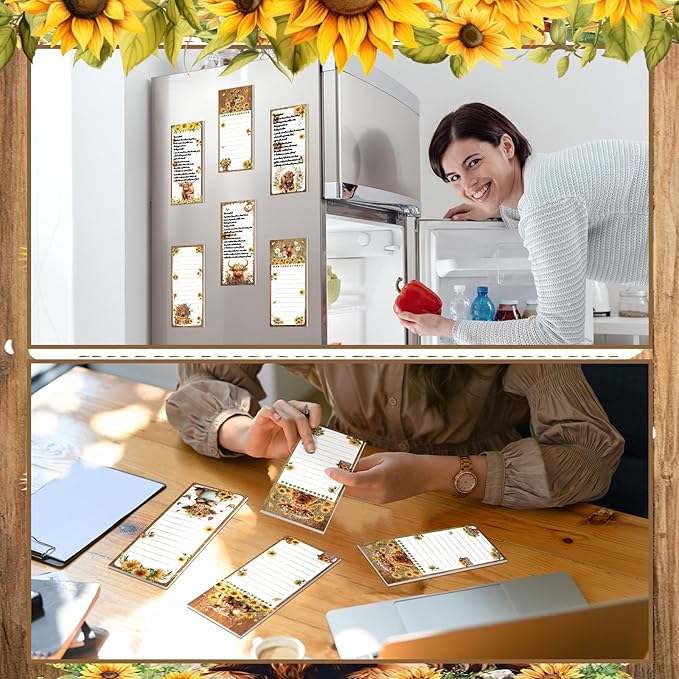 Eaasty 12 Pcs Christmas Magnetic Notepads for Refrigerator Highland Cattle Style Monthly Magnetic Grocery List 9 x 3.5 Magnet Memo Pads 30 Sheet Per Pad Shopping to Do List for January to December