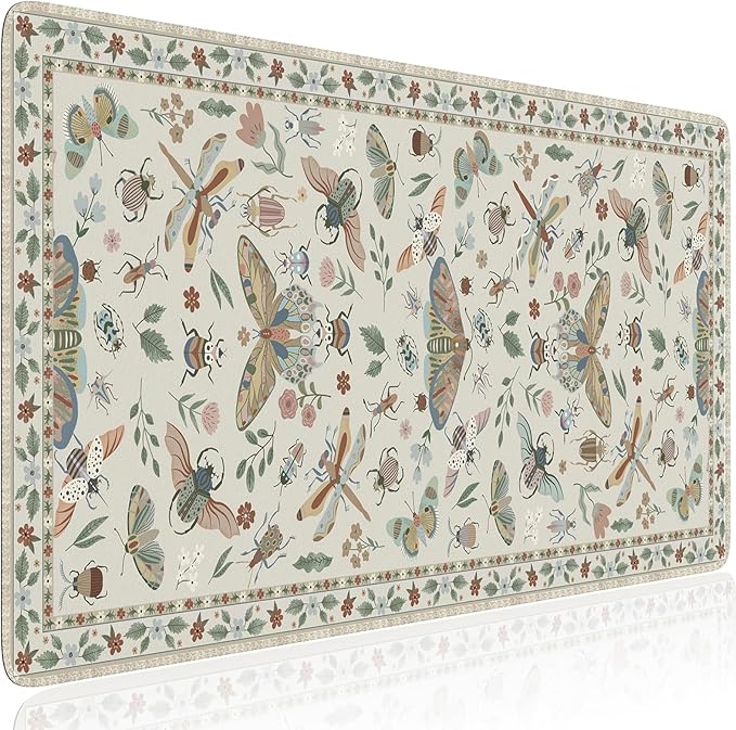 HAOCOO Desk Matt for Desktop,Cute Mouse Pad, Floral Desk Pad, Large Mouse Pad with Non-Slip Base, Waterproof Computer Mouse Mat for Gaming, Keyboard Mat Sets for Women Office Decor(Beige)