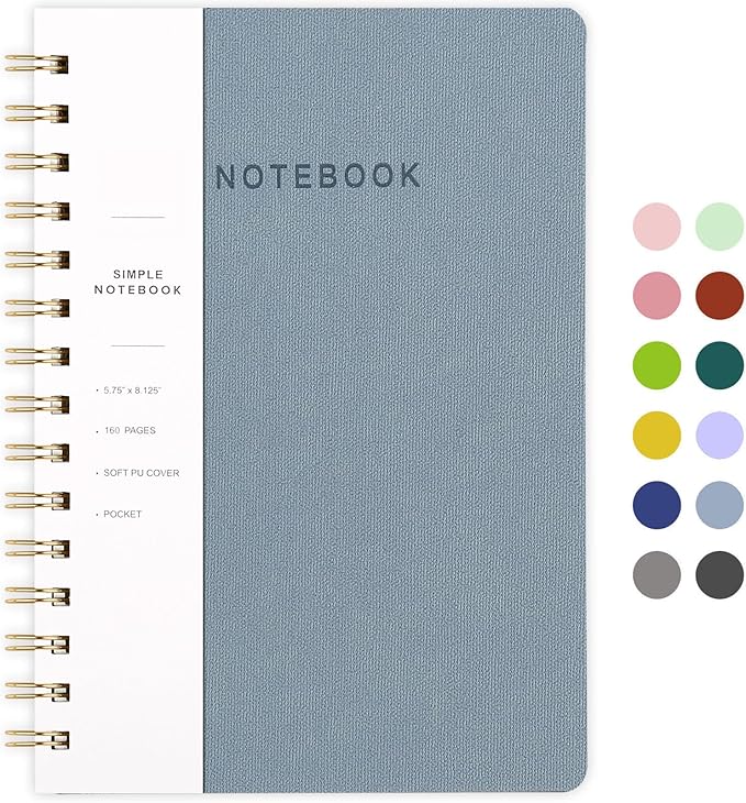 Spiral Notebook-5.75" x 8.125" College Ruled Journal with Inner Pockets and 160 Pages,PU Leather Cover Business Journal, Twin-Wire Binding Notebook Perfect for Office & Home School Supplies