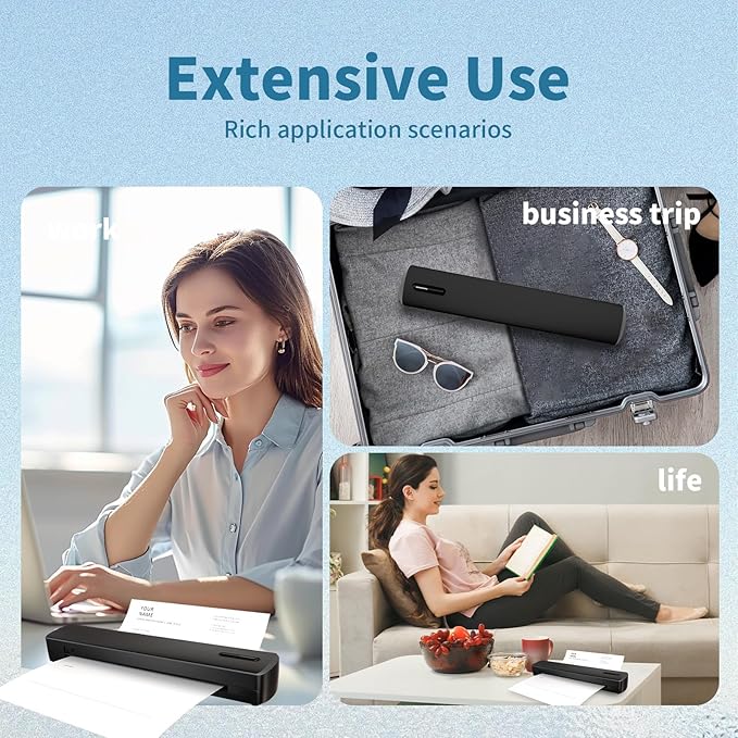 C80 Wireless Printer, Inkless Portable Printer for Travel, Supports A4 8.5 x 11 Inch Thermal Paper, Compatible with Phone & Laptop (Black)