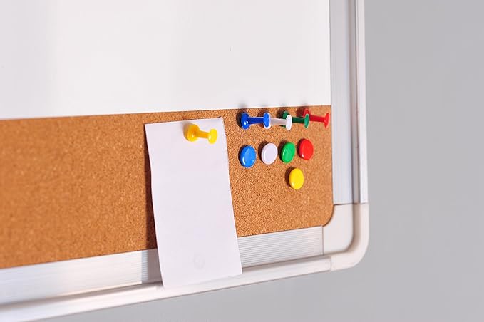 White Board Cork Board Combo - 24x18 in Dry Erase Board with Cork and 1 Magnetic Eraser, 4 Dry Wipe Markers, 4 Magnets and 10 Pins - Wall Hanging Whiteboard with Corkboard for Home and Office