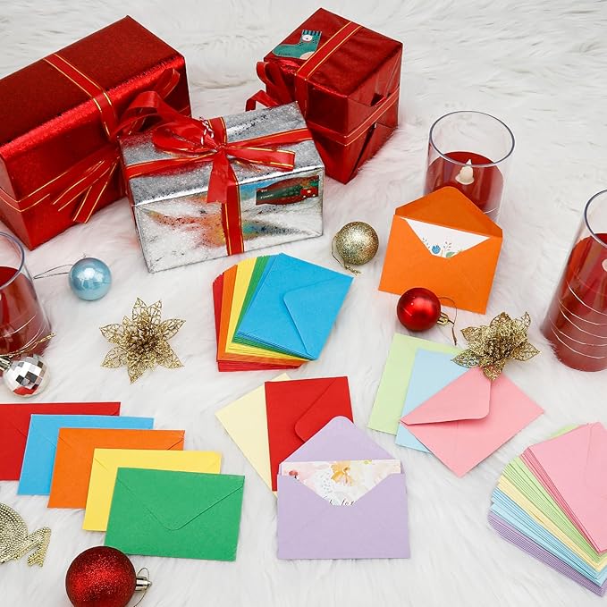 100 Pack 4 x 2.75" Colorful Mini Envelopes 120GSM Gift Card 10 Color Envelopes Bulk Small Paper Gift Card Sleeves Greeting Card Business Card Tiny Envelope Pockets for Card & Invitation