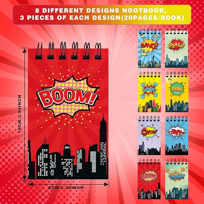 Kolewo4ever 48 Pieces Hero Text Theme Set:24Pcs Translucent Pencil Multipoint Non Sharpening Stackable Pencils 24Pcs Mini Spiral Notepad Memo Pad Pocket Notebooks