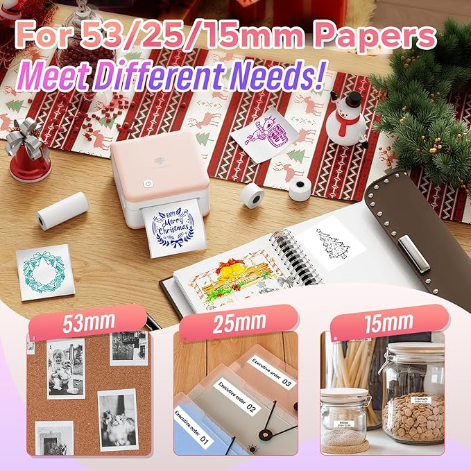 Phomemo Mini Printer Sticker Maker - Mini Sticker Printer P2S, Print Pod Pocket Machine Bluetooth Thermal Label Maker for Study Notes, Photos, List, Memo, Gift, Receipt, 3 Rolls Paper, Pink