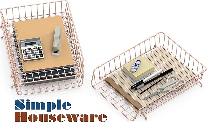 SimpleHouseware Stackable Desk File Document Letter Tray, Wire Grid, 3 Packs, Rose Pink
