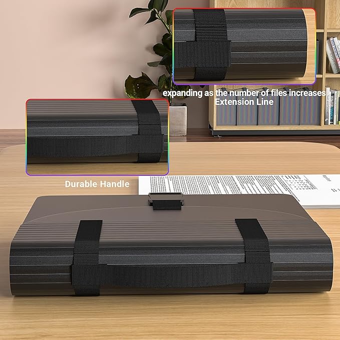 Marati 25 Pockets Expanding File Folders with Handle,Accordion File Organizer,Portable Filing Box,Colored Tabs for Document Paper,A4/Letter Size,Black