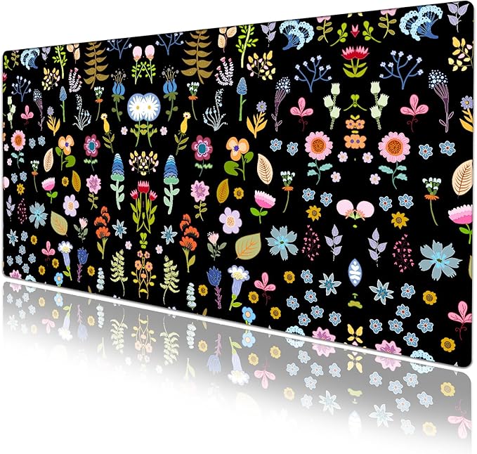Flower Pad Protector, Floral Stitched Edges Mouse Pad, Large Office Mat, Non-Slip Desk Blotter, Laptop Desk Pad, Writing Pad for Office and Home (31.5" x 15.7")