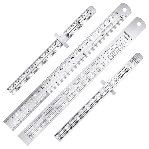 TOODOO 4 Pcs Pocket Ruler 6 Inch and 12 Inch Metal Rulers with Inch and Metric Graduation Stainless Steel Precision Measuring Tool for Engineering, School, Office