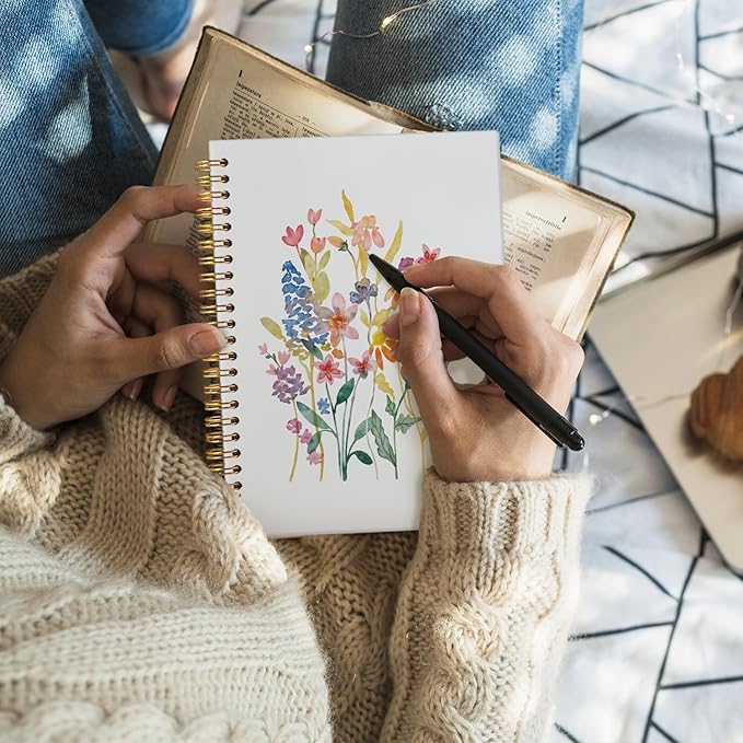 Wheatwin Floral Notebook Journal, Wildflower Cute Hardcover Spiral Notebook for Work Note Taking Women Writing School Teen Girls 5.5x8.3