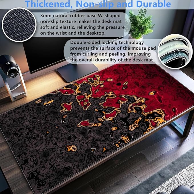 Red and Black Gaming Mouse Pad for Desk, Fluid Abstract Art Desk mat Extended Large Desk Pad ，XL Mouse pad for Home or Office Computer Laptop 31.5 X 15.7 inch