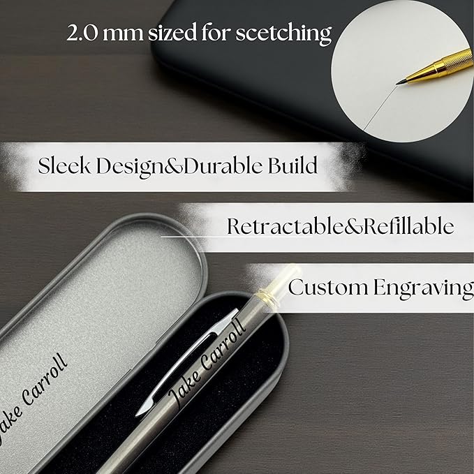 Custom Engraved Mechanical Pencil Set – Personalized 0.7mm & 2.0mm Refillable Drafting Tools – Gift for Architects, Engineers, Students, Designers, Graduation (Chrome w/ Gold Trim Pencil Engraved)