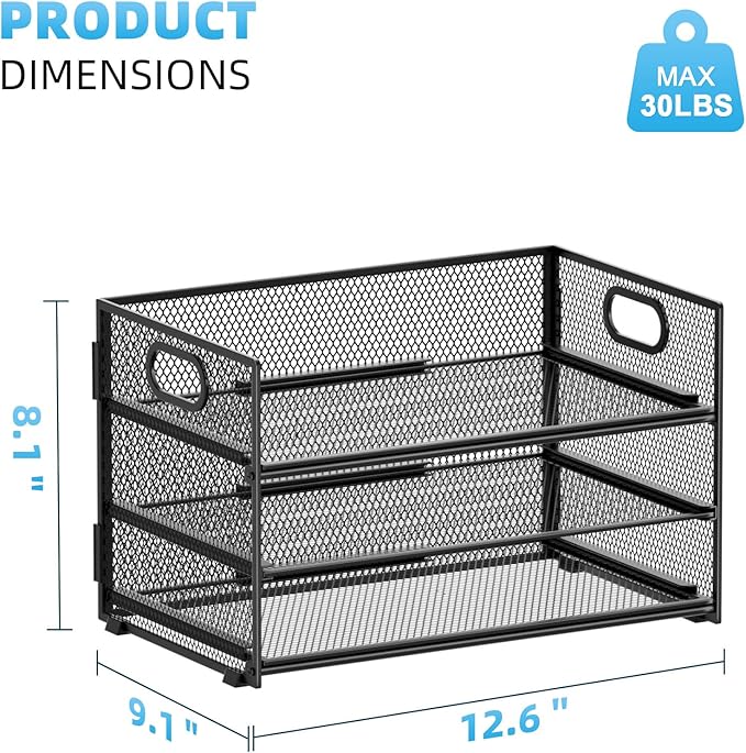Marbrasse 3 Tier Paper Organizer Letter Tray, Mesh File Organizer with Handle, Paper Sorter Desk Organizer for Home Office Supplies
