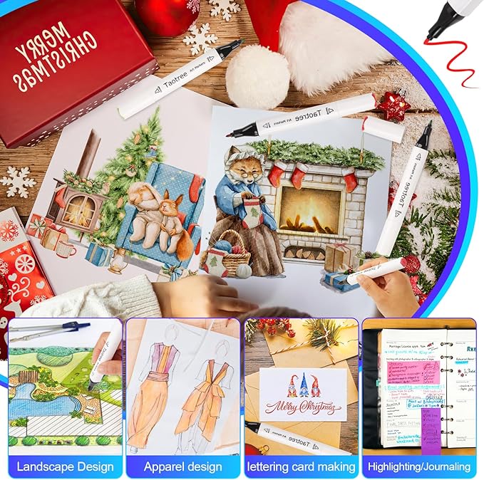 Taotree Alcohol Markers 80 Colors Dual Tips Art Markers Sketch Pens Set, Art Supplies Kit, Drawing Pens Set for Adult Coloring Books Painting, Sketching, Gifts for Teens Girls Boys Kids Artists
