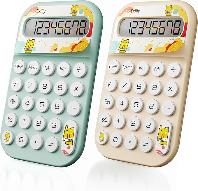 Pocket Calculator, Kids 8 Digit Small Desktop, LCD Display, Cute & Aesthetic Mini Calculator(Blue&Beige, S)