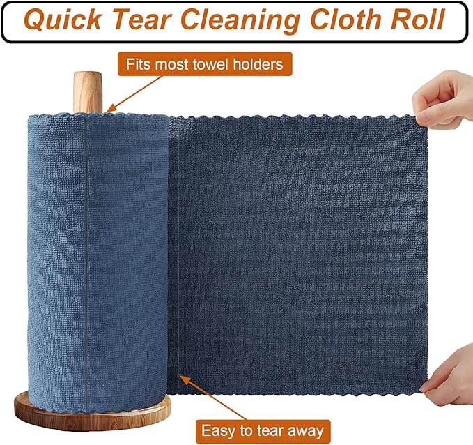 Tigona 80 Pack Microfiber Cleaning Cloth Roll,Lint Free Rags & Tear Away Reusable Towels Washable Scratch,Ultra Absorbent Dish Rags(12" x 12") for Car Kitchen Home Garage-Navy Blue