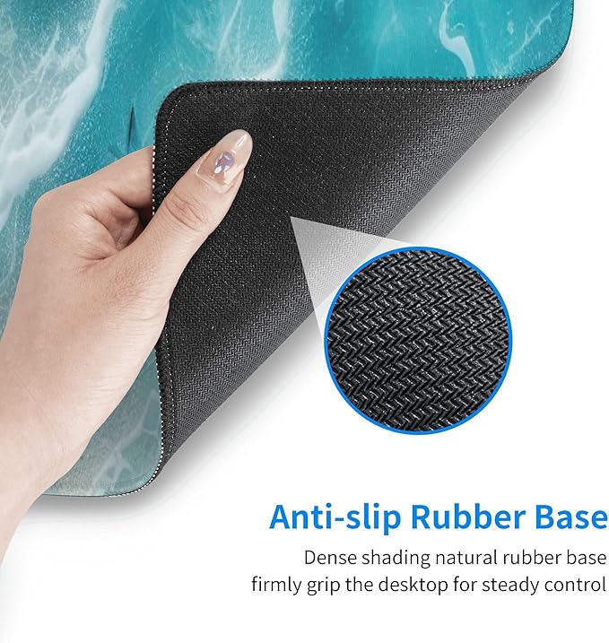 Blue Butterflies Beach Large Mouse Pad, Blue Gaming Desk Mat, XL Keyboard Desk Pad Mat for Desktop, 31.5"x11.8" Non-Slip Base Big Mousepad with Stitched Edges