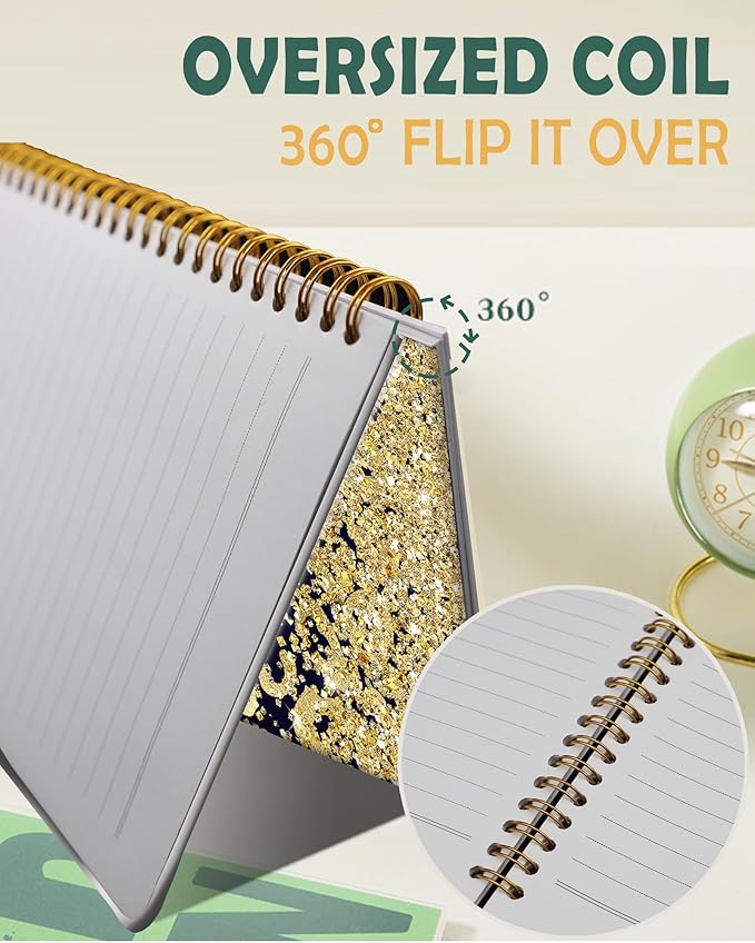 Ruled Spiral Writing Notebook,A5 Hardcover Lined College Journal for Women Lady,Fashion Puppy Watercolor Strong Twin-Wire Binding with Premium Paper,8.4" X 6",Perfect for School,Office,Home Gifts(Shiny Gold Leopard)