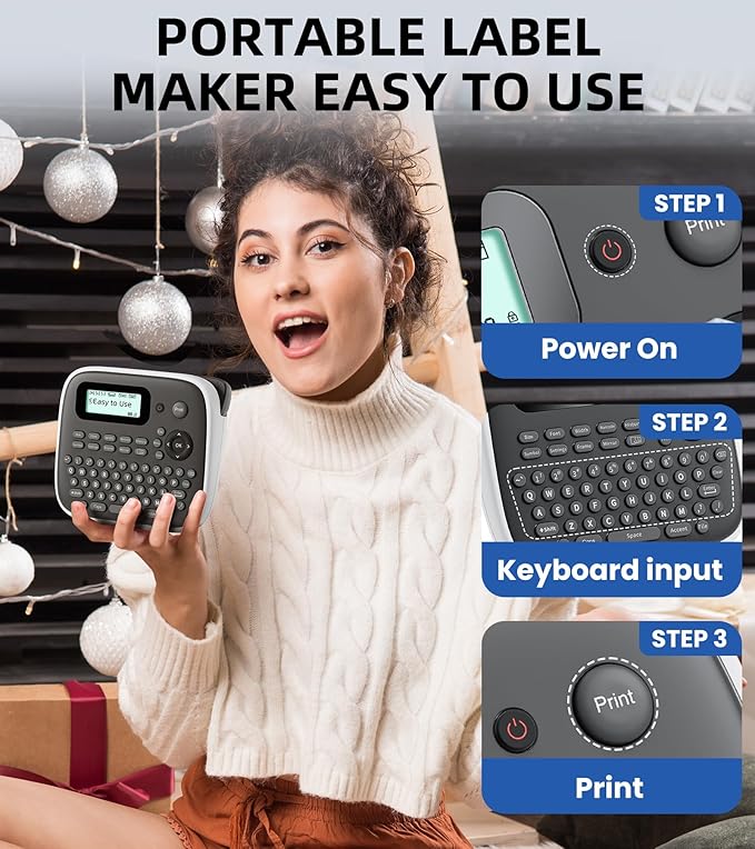 D210S Label Makers, Label Maker Machine with-Tape, Label Maker Waterproof-Labels, Kids Labeler Machine with-Tape 12mm 0.47 Laminated White, Portable Labeling Machine for Home School Office