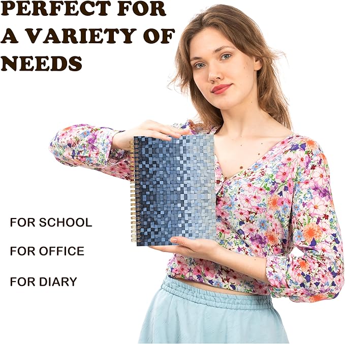 URLLUAE Navy Blue and White Checkered Notebook, Blue Grid Journal for Women Men, Abstract Aesthetic Cube Art Spiral Notebook Journals for Work School Office Supplies Gifts, 5.5x8.3 Inch