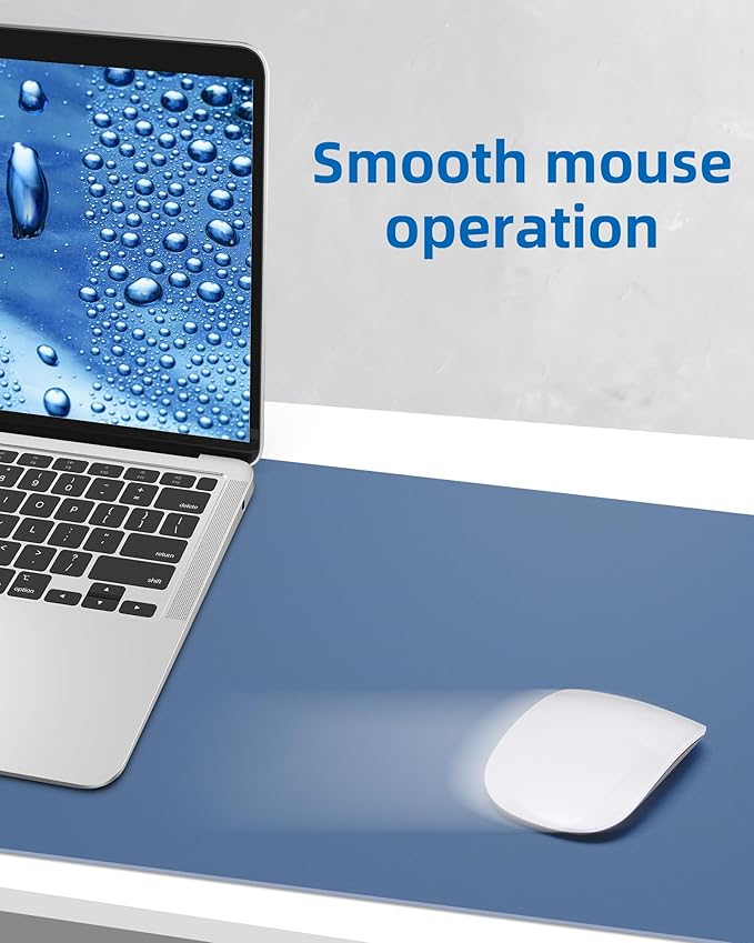 Leather Desk Pad Blotter,Mouse Pad,Office Desk Mat, Non-Slip PU Leather Desk mat,Large Desk mat,Waterproof Keyboard mat for Office/Home/Decor (Grey Blue,31.5" x 15.7")