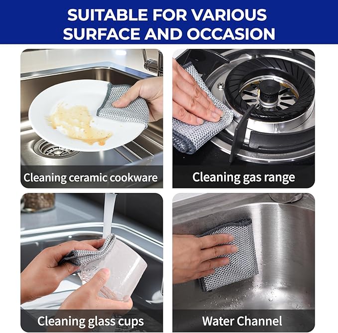 24PCS 3-Layer Non-Scratch Multipurpose Steel Wire Dishcloths - Reusable Quick-Dry Odor-Free Scrub Cloths for Dishes, Kitchen Cleaning Cloths for Cookware, Sinks, Stove Tops(7.87X7.87)