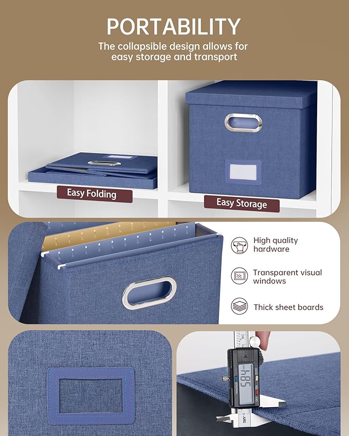 2 Pack File Storage Organizer, Document Organizer, Portable File Box with Lid, Fit for Letter/Legal File Folder Storage,Blue-Box only