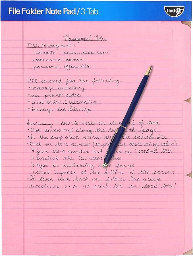 Find It File Folder Notepad - Pack of 72-9.5 x 12.5 Inch Notebook Organizer Folders for Filing, Document, and Clipboard Organization - Pink