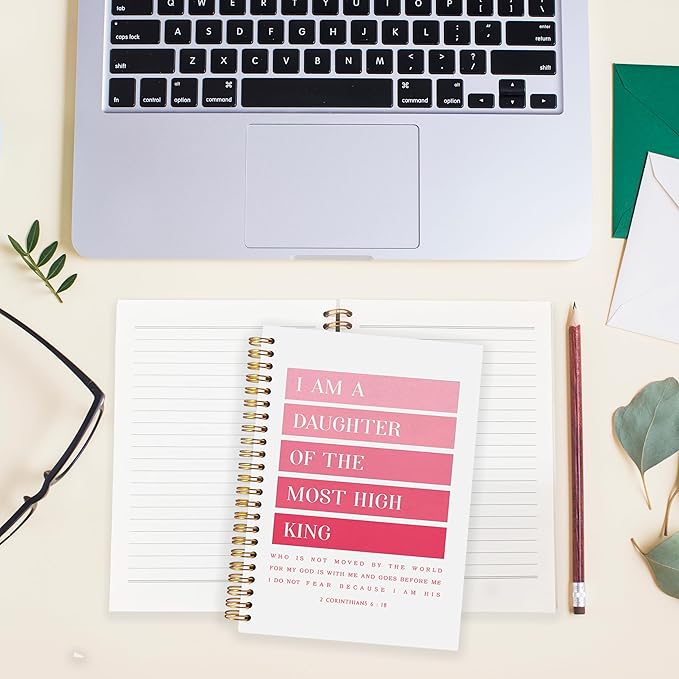 BearCake Pink I am Daughter of the Most High King Christian Notebook Journal, Christian Gifts for Women, Bible Notebooks for Note Taking, Bible Journaling Notebook, Hardcover Spiral Notebook 5.5x8.3