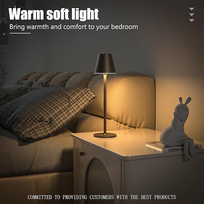 2 Pack LED CordlessTable Lamp,4000mAh Rechargeable Battery Desk lamp,3 Level Brightness Portable Night Light, Minimalist Design, for Couple Dinner/Coffee Table/Restaurant/Bedroom(2Pack Khaki)