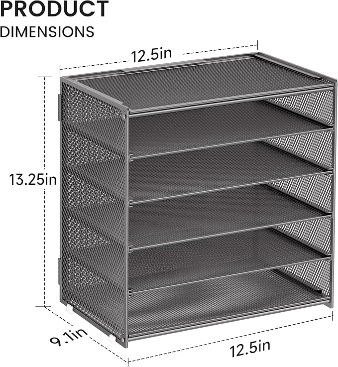 2 Pack 6 Tier Paper Organizer, Metal Mesh Desk File Folder, Letter Tray Organizer, Paper Sorter Desk Organizers for Office, Home or School File Folder Holder - Gray