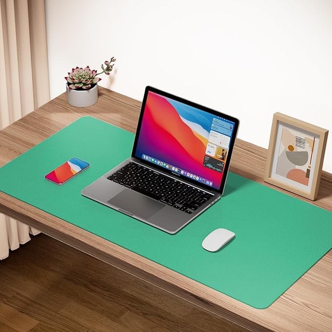Boutilon Leather Desk Pad Protector,Non-Slip Mouse Pad,Laptop Desk Pad,Office Mouse Mat,Waterproof Leather Desk Blotter,Desk Writing Pad for Office and Home (M-Light Green,30"x14")