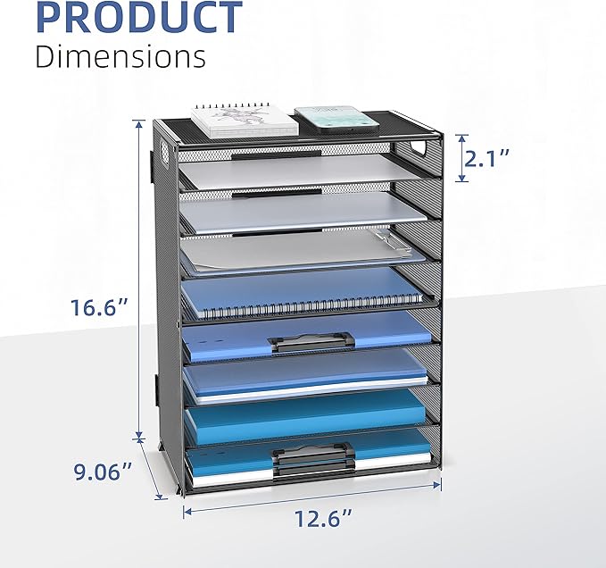 DALTACK 9-Tier Paper Letter Tray Desk Organizer with Handles, Mesh File Holder Organization, Paper Sorter Desk Organizer for Office Home School, Black