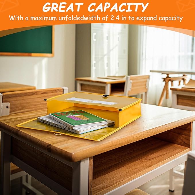 CHEPULA 5Pack A4 Plastic File Wallet Envelope Expanding File Folder Document Organizer with Snap Closure & Label Pocket Clear Colored Waterproof Accordion File Pouch for Office Home