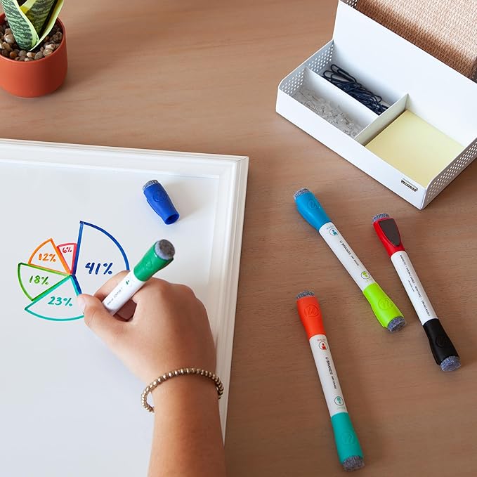 U Brands Fine Tip Dry Erase Markers with Eraser, Magnetic Double-Ended Whiteboard Markers, Low Odor, Assorted Bright Colors, Set of 12