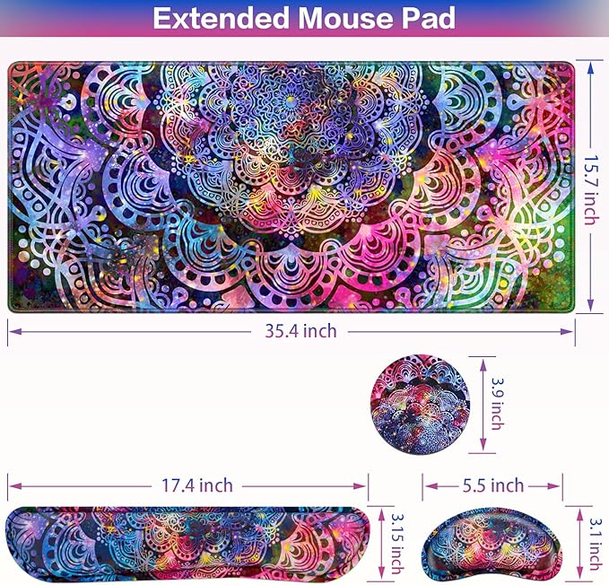 Mouse Pad with Wrist Rest, 4-in-1 Large Mousepad+Keyboard Wrist Rest+Mouse Pad Wrist Support+Cup Pad Set,Ergonomic Anti-Slip,Memory Foam Desk Mat for Home Office Gaming(35.4×15.7in)