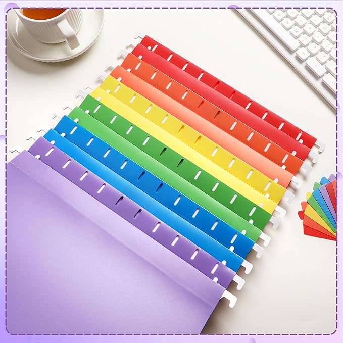 24 Pcs Plastic Hanging File Folders, Letter Size Reinforced Hanging File Folders with Insertable 1/5 Cut Tabs, Assorted Color Coded Organizers for Office Home Filing Cabinets Classroom Supplies