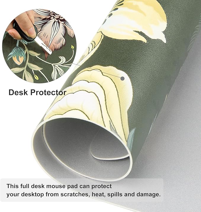 Colorful Star Large Mouse Pad, PU Leather Waterproof Desk Mat, Computer Gaming Mouse Pad, XXL Table Mousepad Non Slip Full Desk Pad for School Office Home 31.5" x 15.7" - Vintage Bold Flowers