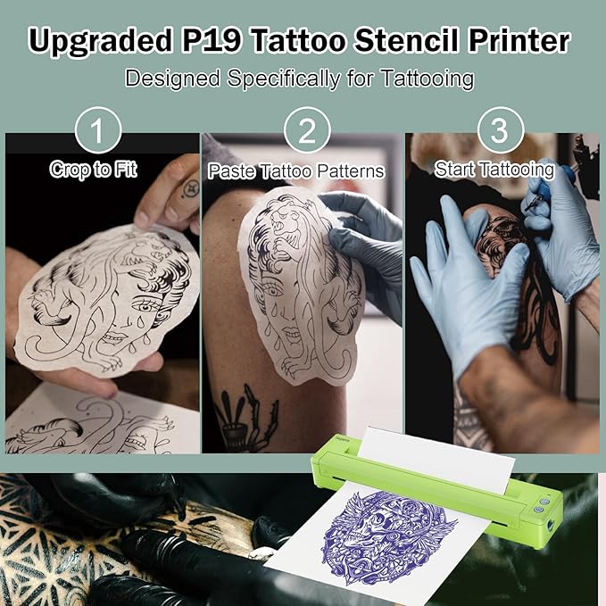 Bagana Tattoo Transfer Printer Thermal Bluetooth Wireless Temporary Tattoo Stencil Printer Machine Kit for Tattoo Artists & Beginners