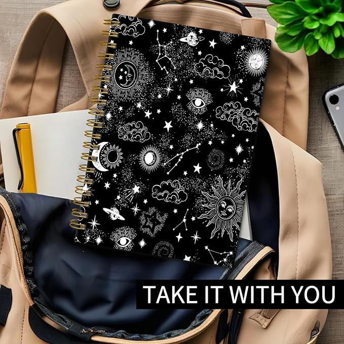 Spiral Journal Notebook, Hardcover Lined Journal for Women, Medium 6 x 8.4 in, 120 Pages Thick Paper, College Ruled Notebook for Writing, Work, Office, and School,Space Galaxy