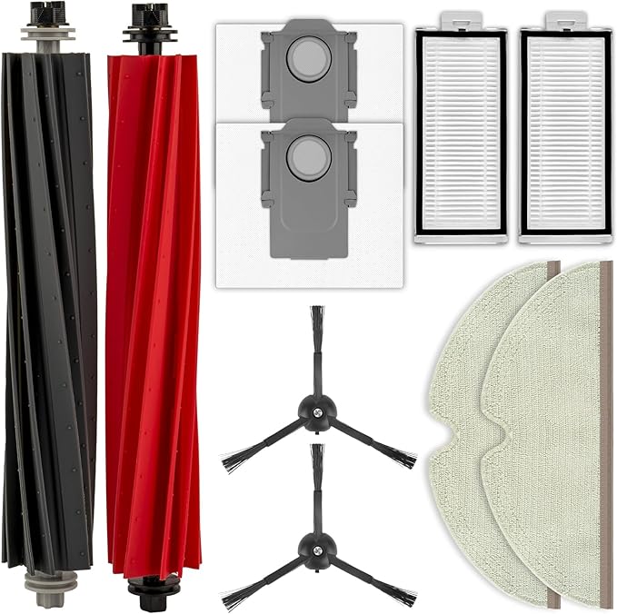 (10 Pack) Q5 Pro+ Replacement Parts Accessories Kit for Roborock Q5 Pro Plus, Q5 Pro+, Q8 Max, Q8 Max+ Robot Vacuum, 2 Roller Brush, 2 HEPA Filters, 2 Side Brushes, 2 Dust bags, 2 Mop Pads