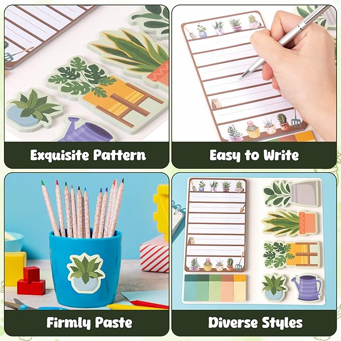 B1ykin Sticky Notes Set, Plant Lovers Theme Self-Stick Notes Pad Teacher Appreciation Gifts， Self-Adhesive Writing Memo Pages Sticky to Do Notepad for Kids Employee School Office (Plant Lovers)