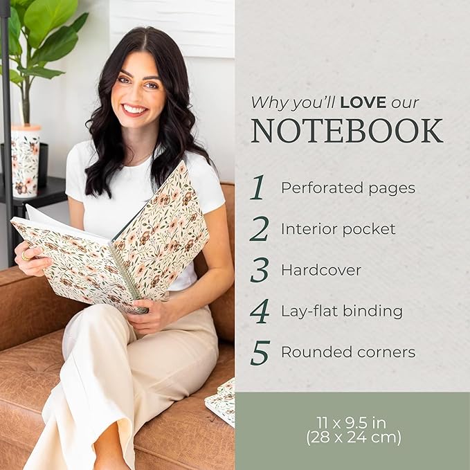 Steel Mill & Co Cute Green Mini Spiral Notebook, 8.25" x 6.25" Journal with Durable Hardcover and 160 Lined Pages, Woodland Floral